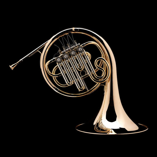 An image of a Bb French Horn with stop valve from Wessex Tubas, facing right