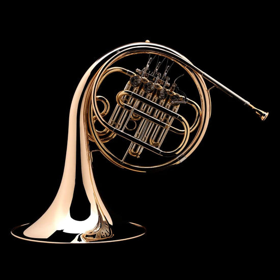 An image of a Bb French Horn with stop valve from Wessex Tubas, facing left
