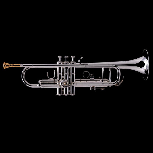 An image of a Bb Professional Trumpet in silver from Wessex Tubas, facing right