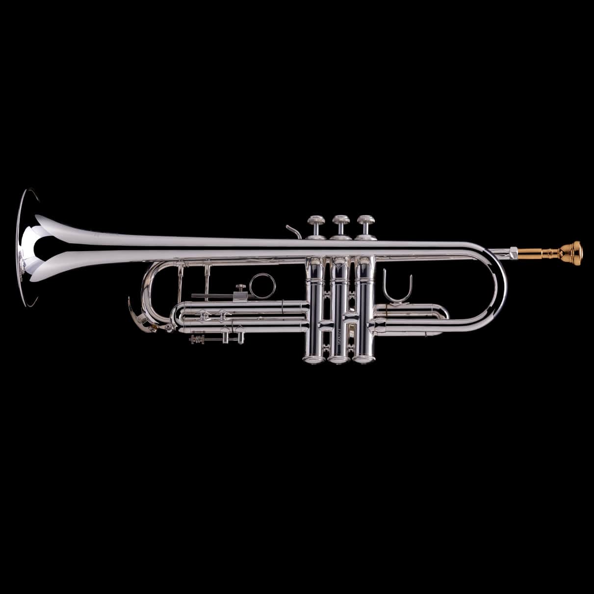 An image of a Bb Professional Trumpet in silver from Wessex Tubas, facing left