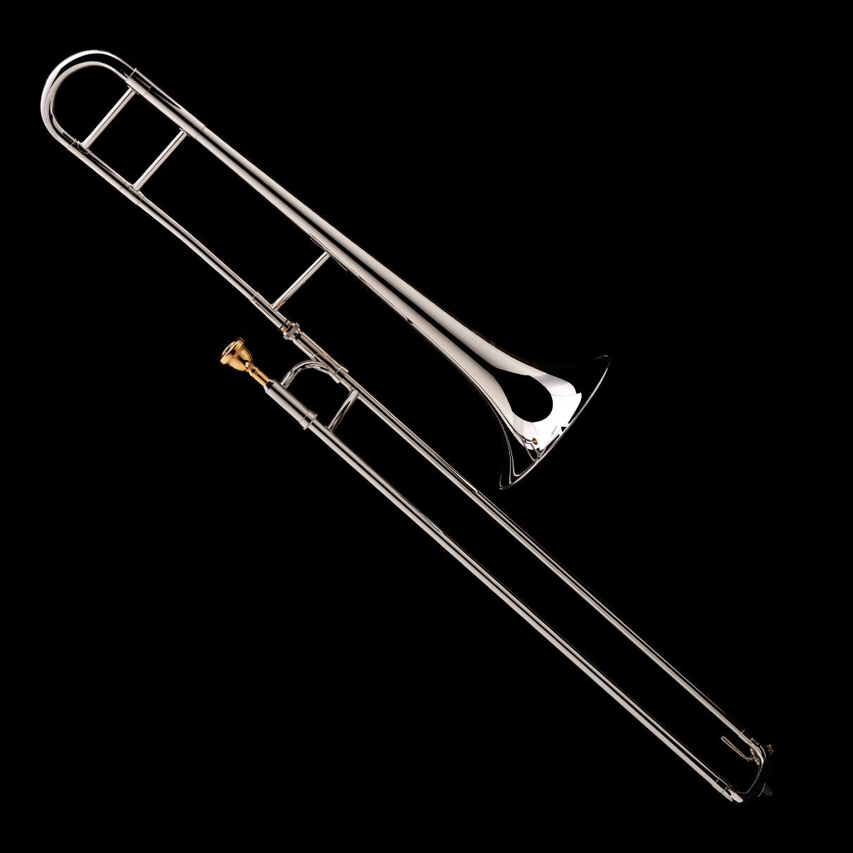 An image of a Bb Tenor Trombone from Wessex Tubas, facing downwards and to the right