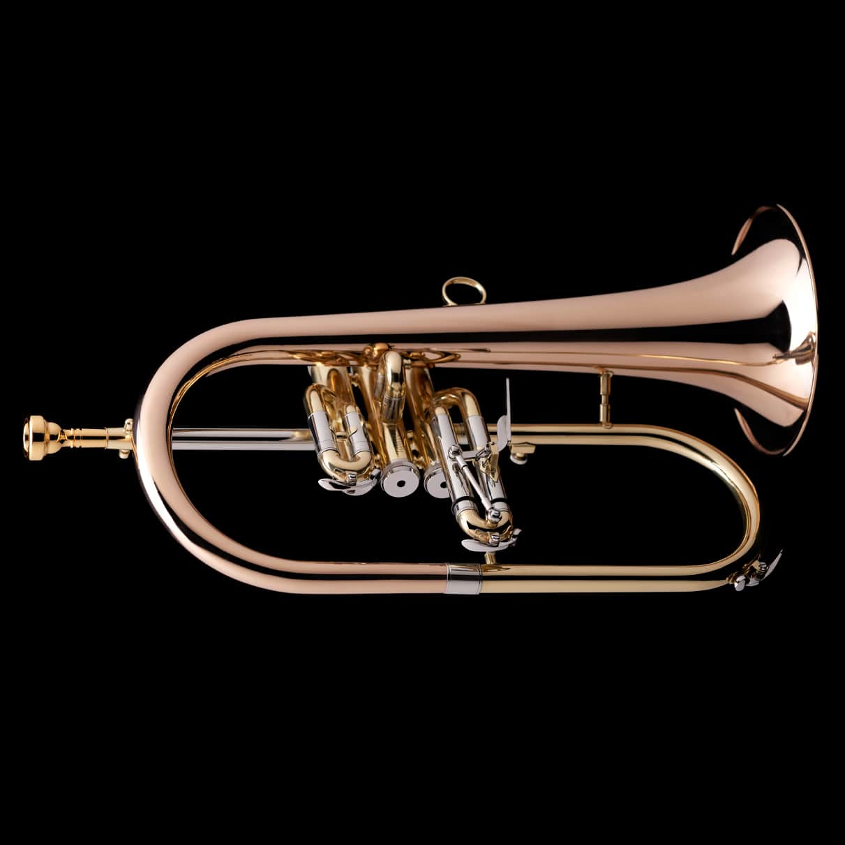 An image of a Bb Flugel Horn in gold brass from Wessex Tubas, facing right