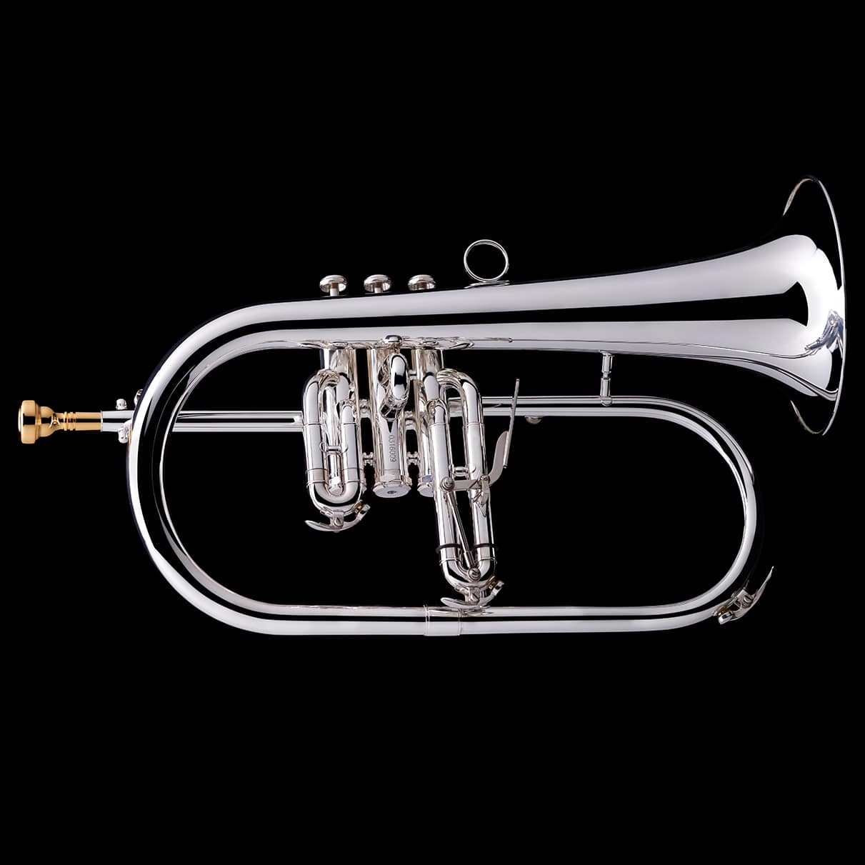 An image of a Bb Flugel Horn in silver from Wessex Tubas (facing right)