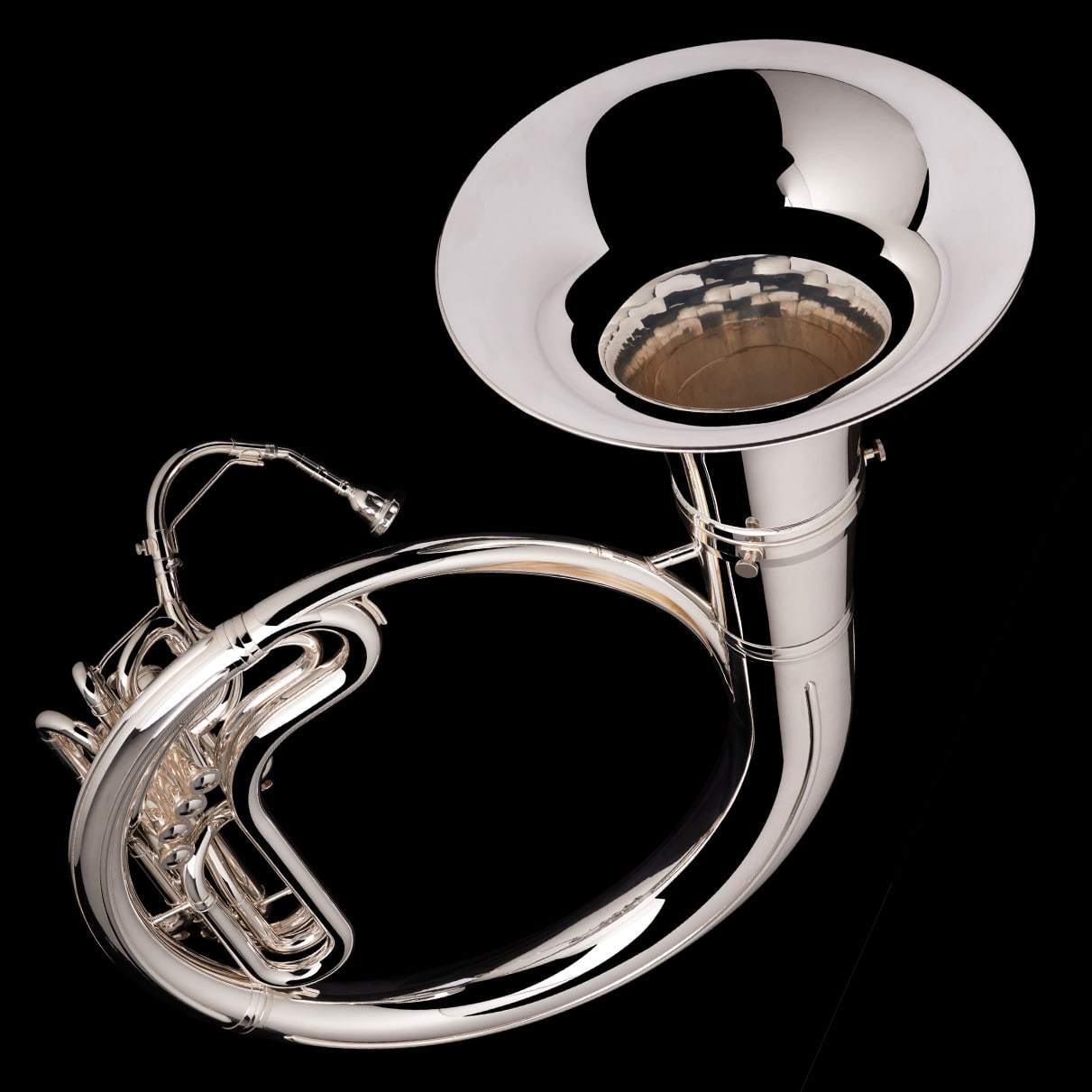 An image of a Eb Helicon from Wessex Tubas in silver-plate, facing left