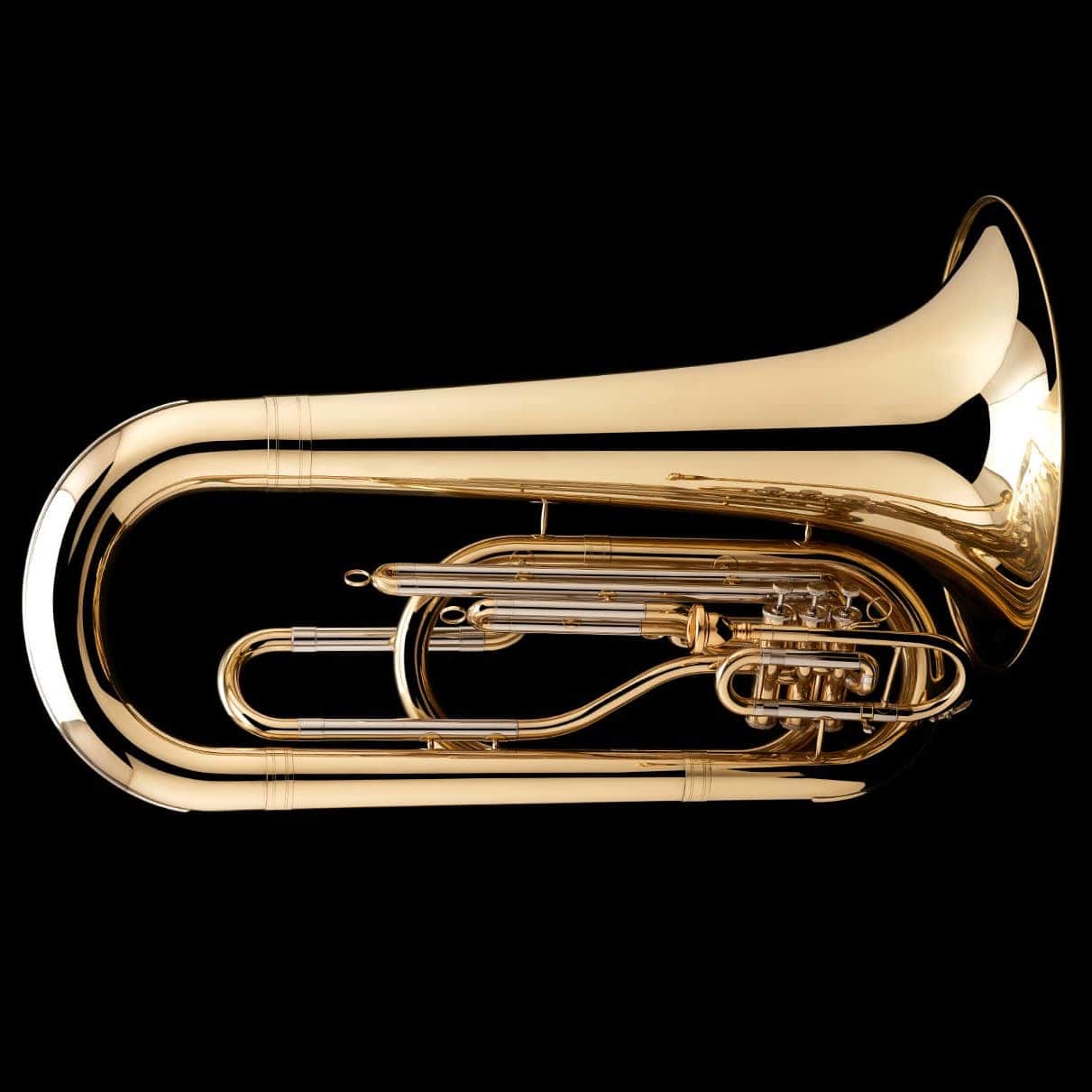 An image of a lacquered BBb 4/4 Marching Contra (tuba) from Wessex Tubas, facing right