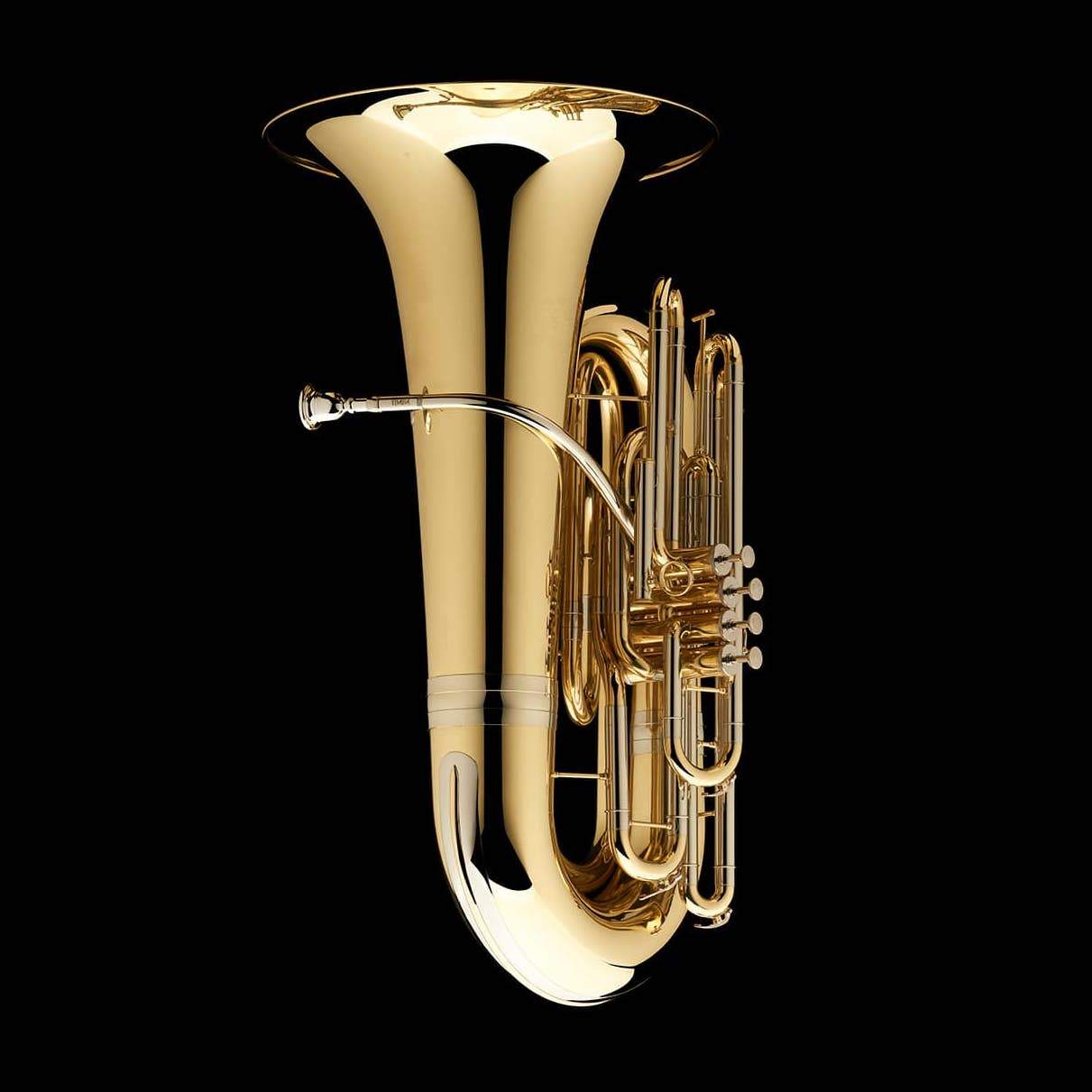 An image showing the front of a BBb 4/4 Tuba with 4-valves 'Dragon' from Wessex Tubas
