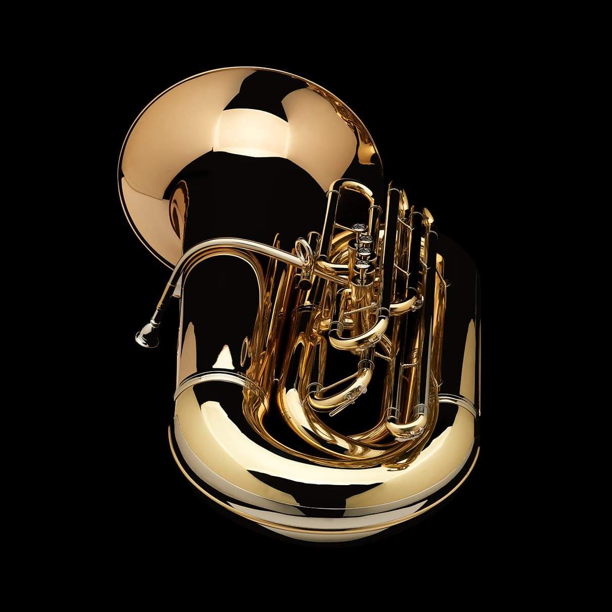 An image of the back of a BBb 6/4 Front-Piston Tuba "Grand" from Wessex Tubas, lying flat